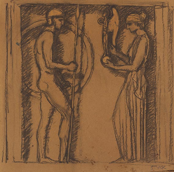 Stuck, Franz von - Entwurf f&uuml;r die Bronzestehle "Olympiade"